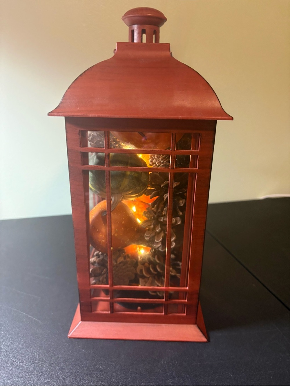 Light Up Decorative Lantern with Pinecone and Gourd Accents